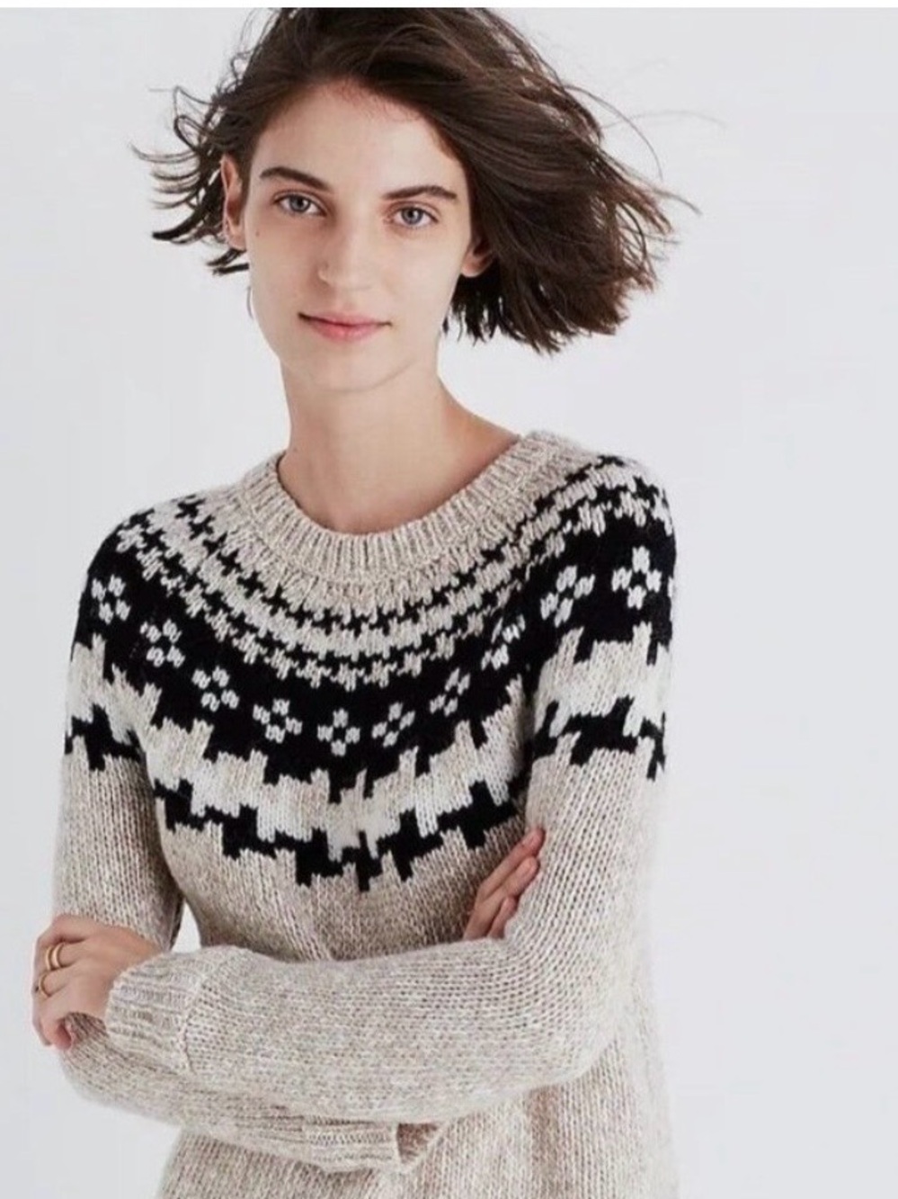 Madewell Cozy Fair Isle Alpaca Wool Blend Crewneck Sweater Size M